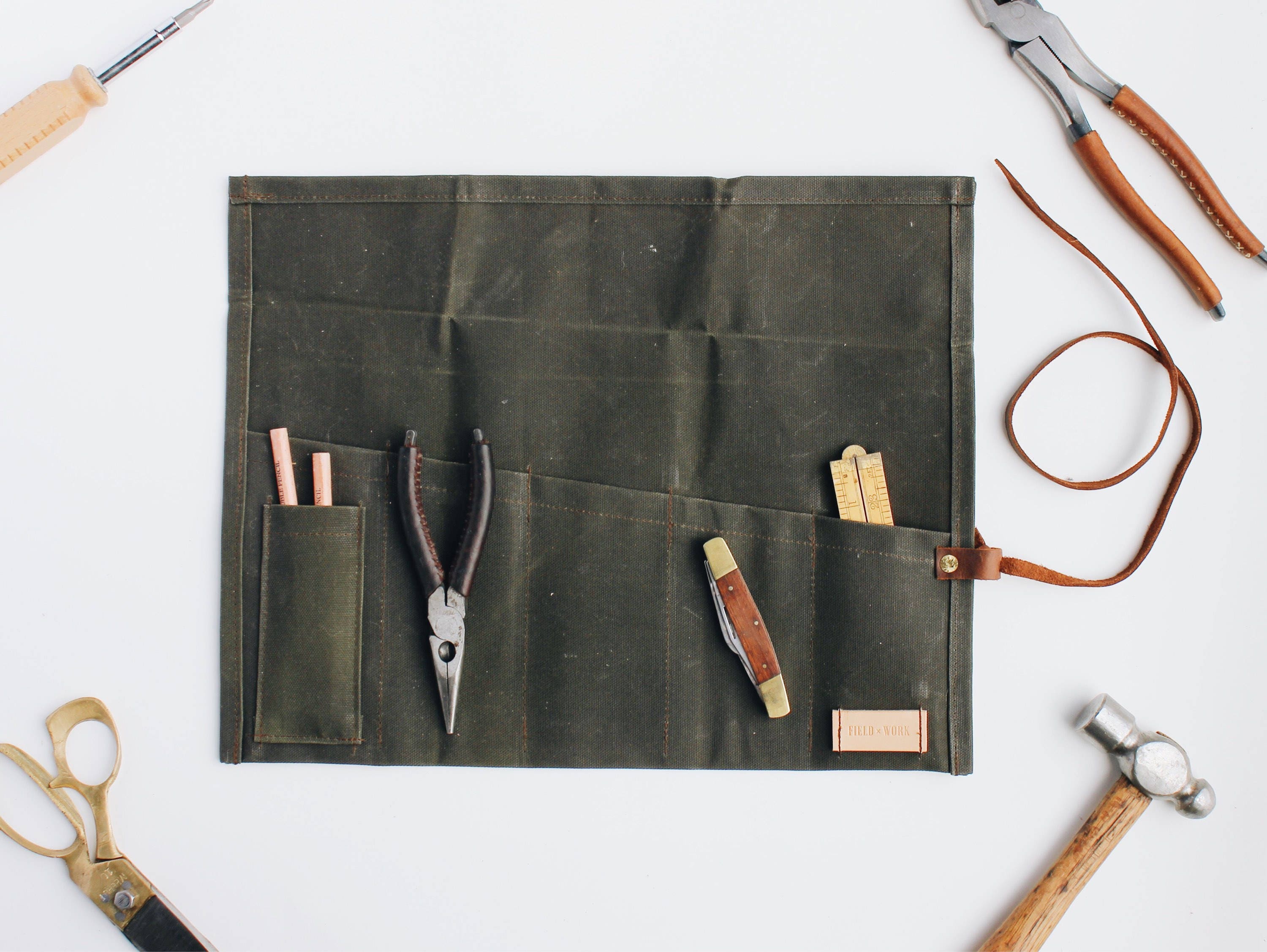 Waxed Canvas Tool/Utility Roll Field Work Co. Leather