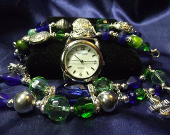 Gossip Woman's Watch & 2 Beaded Bands with or Without Charms B16-B023 GO HAWKS!