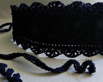 Wide Black Headband Black Headband with Crocheted Lace Trim