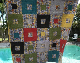 Bee "Sneaky" Child’s Quilt - Gender Neutral - Modern - Square in a Square