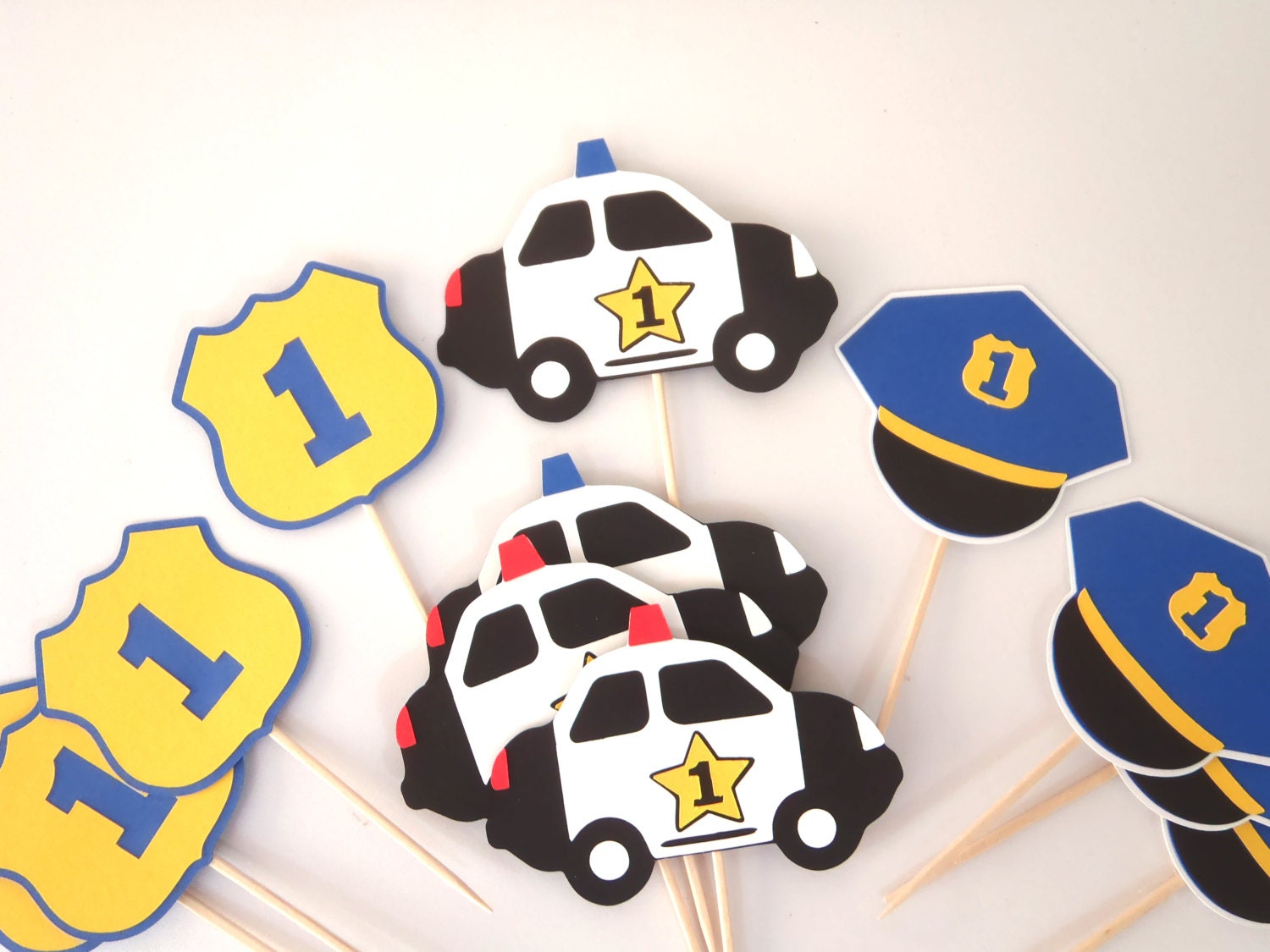 Police Party Cupcake Toppers Police Car Badge Police Hat by