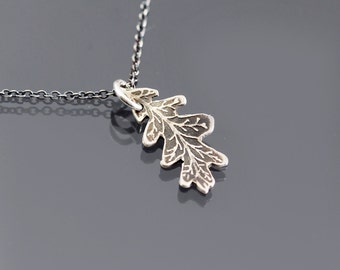 Etched Silver Oak Leaf Necklace, Oak Leaf Pendant, Oxidized Silver Pendant, Etched Oak Leaf, Botanical Jewelry