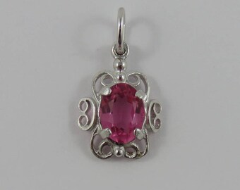 Pink October Birthstone Sterling Silver Vintage Charm For Bracelet