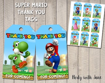 Super Mario Thank You Tags, Favor Tags, Party Decor, Birthday Decoration, Supplies, Printable