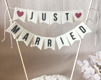 Bridal Shower Cake Banner - Just Married - Felt cake topper - Wedding Cake Banner