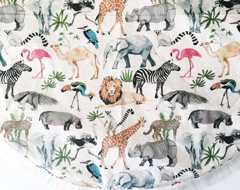 130cm XL Round Padded Baby Play Mat Tummy Time Mat Playmat Picnic Rug Nursery Decor Baby Gift Activity Mat Play Mat Animal Kingdom
