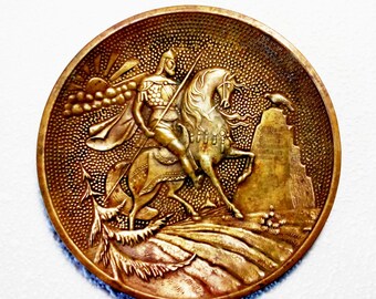 Vintage Brass Table Plate "Knight at the crossroads ”
