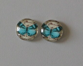 Set of 2 "Butterflies" 14mm glass cabochons