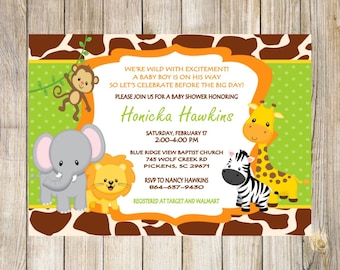 Safari Jungle Zoo Baby Shower Invitation