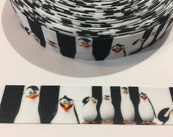 3 Yards of Ribbon - Black and White Penguins 7/8 inch Wide