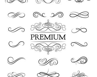 Swirl calligraphic set SVG | Premium | Vector ornament design | Swirly line | Digital cutting file | Ornate frame elements | Decorative