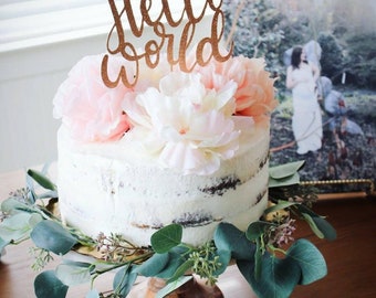 Hello World Cake Topper // Baby Shower Topper // Rose Gold Glitter, One Topper