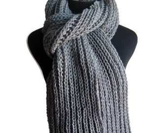 Knit Mens Scarf, Grey Scarf, Winter Accessories, Winter Scarf, Grey Knit Scarf, Knit Long Scarf, Vegan Knits