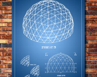 Geodesic Dome Patent Print Art 1965