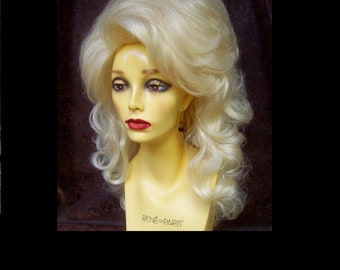 Drag Cabaret Wig (W886-3) Long Layered Bouffant, 1970s Dolly Parton Hairstyle, French Vanilla Blonde, Play or Musical Character, Cosplay