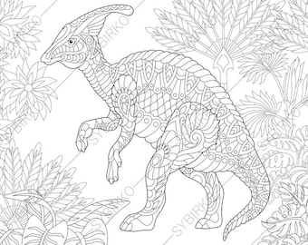Hadrosaur Dinosaur Dino Coloring Pages Animal Book For Adults Instant Download Print