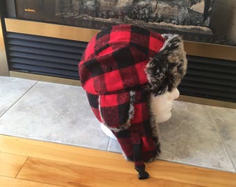 Black and red plaid trapper hat