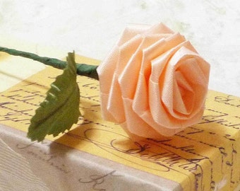10 Single Origami Roses in Peach Pink for Gift Giving, Decor, Anniversary, Ribbon Roses