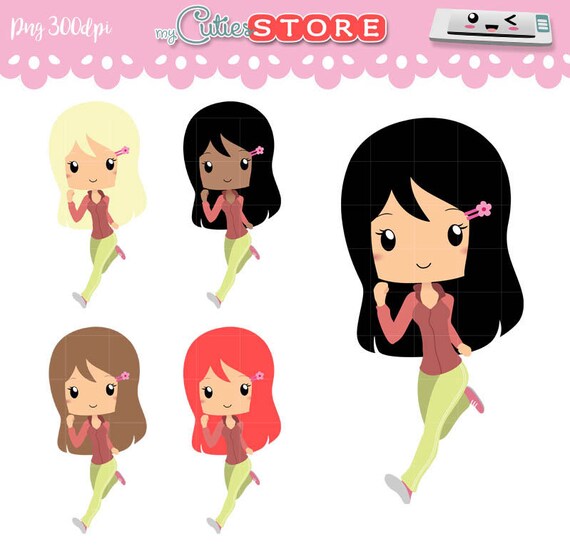 Chibi Running Set Sport Clipart Characters Set for planner