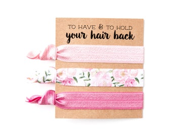 Hair Tie Bridesmaid Gift | Pink Floral Hair Tie Set, Vintage Floral Print Hair Ties, Rose Pink Floral Hair Ties, Bridesmaid Gift Hair Ties