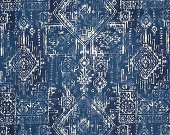 Aztec Indigo Navy Blue Cotton Fabric by the Yard Designer Southwest Drapery Fabric Upholstery Fabric Navy Blue Home Decor Fabric G397