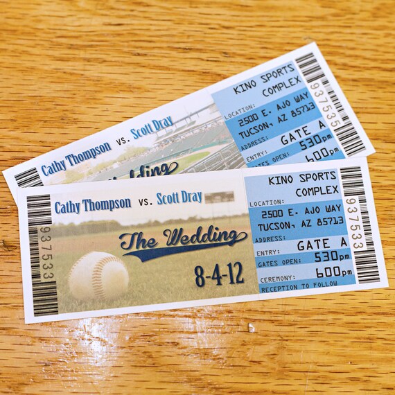 baseball wedding save the date ticket magnets sports theme
