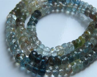 1/2 Strand of Amazing Shaded Moss Aquamarine Faceted Rondelles Beads 3mm-3.5mm Semi precious Gemstones