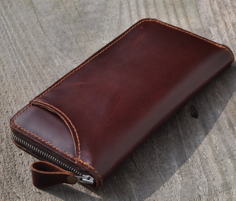 Genuine Long Leather wallet with lagre zipper-Men