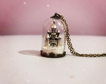Castle snow globe pendent / fantasy pendant/ snow globe necklace / castle necklace/ snow terriarium / castle terrarium/ miniature fairytale