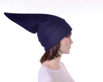 Navy Blue Elf Hat Stocking Cap Pointed Beanie Hat for Man or Woman Warm Winter Hat Pointy Fleece Beanie