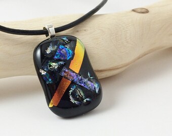 Fused Glass Pendant, Fused Glass Necklace, Fused Glass Jewelry, Dichroic Glass Pendant, Dichroic Glass Necklace, Glass Pendant
