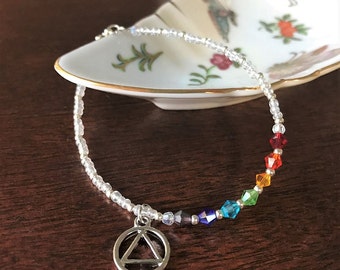 Alcoholics anonymous bracelet, Recovery chakra bracelet, AA sobriety jewelry