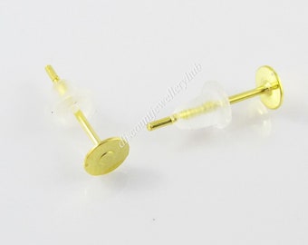 Bulk 10 sets (40pces) DIY Flat Glue Pad Post Stud Earring Finding & Back 12x4mm
