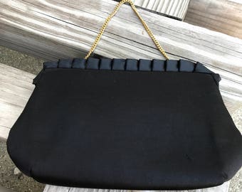 Vintage HL Harry Levine Black Satin Clutch Evening Bag