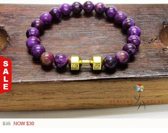 Sale - Sugilite Dumbbell Bracelet Purple Bracelet Sugilite Chakra Bracelet Sugilite Meditation Yoga Bracelet Workout Sugilite Addiction Dys