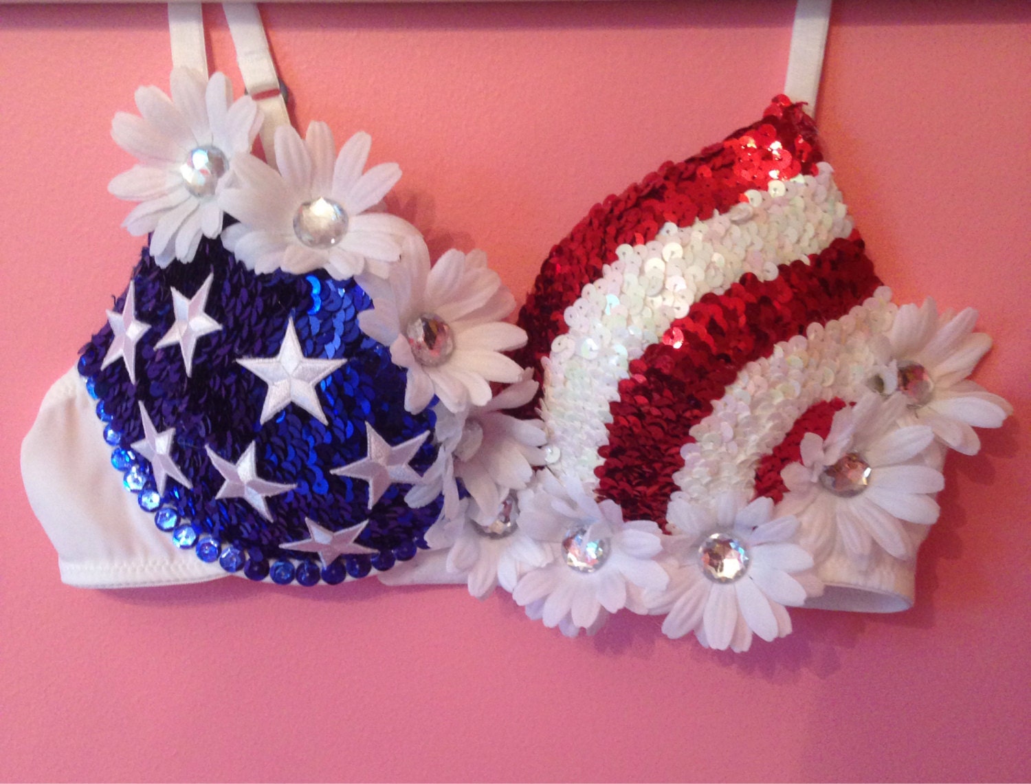 American Flag Rave Bra with optional LED lights