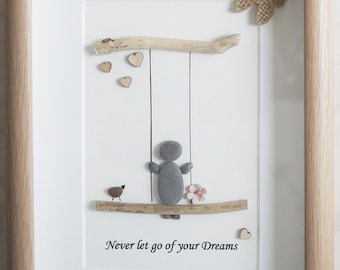 Pebble Art framed Picture - Never let go of your Dreams