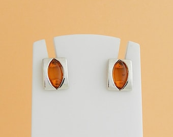 Earrings rectangulairesen amber and silver