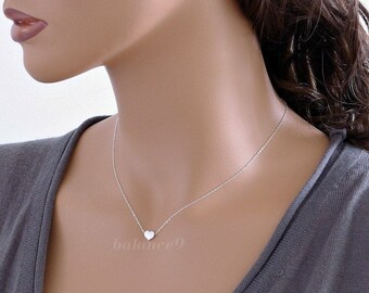 Dainty heart necklace, small charm necklace, gift for her, silver heart jewelry, minimalist simple, Sterling silver chain, by balance9