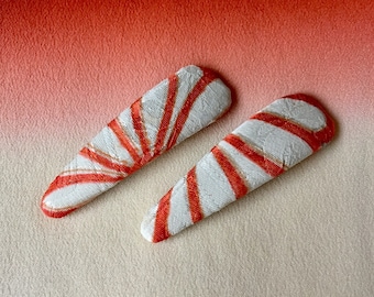 Japanese Silk Vintage Kimono Fabric - 2 Hair Snap Clips - Salmon Pink & White