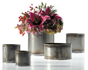 Rustic metal vase, flower vase, cache pot, bud vase, tin container, succulent planter, indoor planter, unique planter
