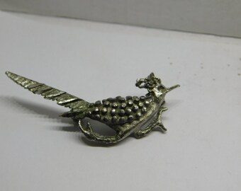 Vintage Carved Metal Pin or Brooch of a Roadrunner Bird