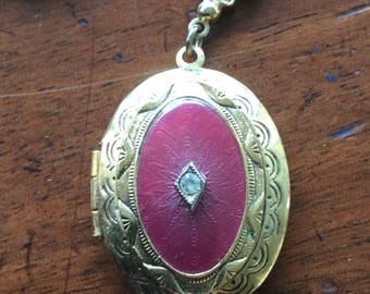 Vintage Designer 1928 Victorian Revival Red Enamel Locket
