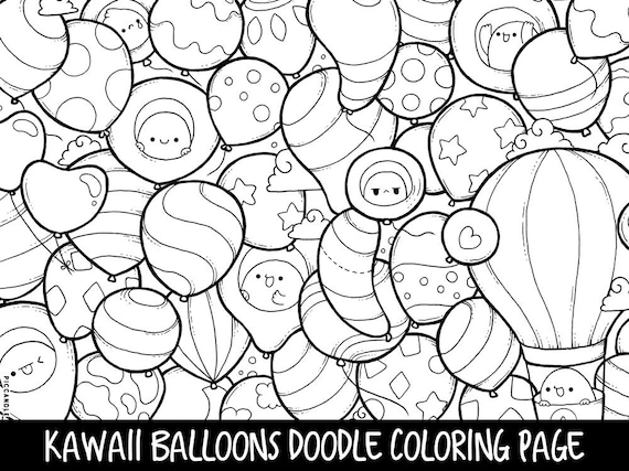 Balloons Doodle Coloring Page Printable CuteKawaii Coloring