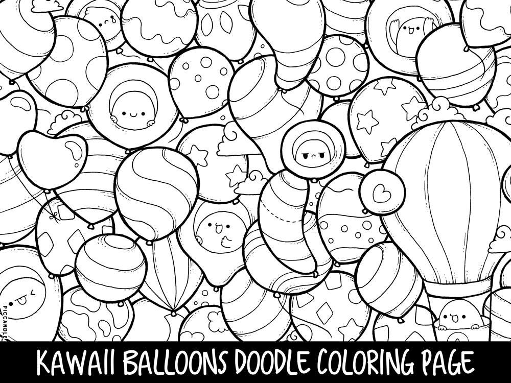 balloons doodle coloring page printable cutekawaii coloring