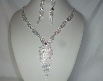 Rhinestone necklace set, bridal necklace, prom necklace, pageant necklace, party necklace, Quenceanera necklace, ballroom necklace, necklace