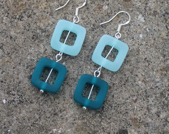 Sea Glass Teal Sterling Silver Earrings
