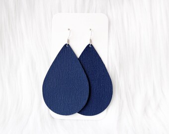Navy Blue Leather Drop Earrings, blue earrings, the leather drop