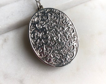 Victorian Sterling Silver Locket Pendant Necklace