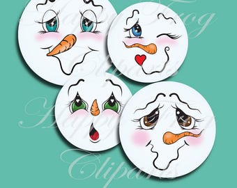 25 Snowmen Faces - Set 4 - HFC 012 - Snowmen faces, Circles, Instant download, Clipart, Graphic, Comercial Use